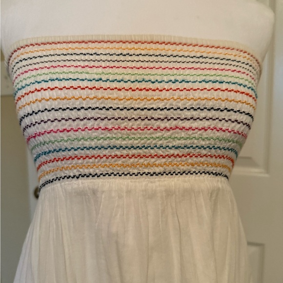 Old Navy Chic Strapless White Dress with Pink and Blue Details and Lined Bottom - Picture 2 of 7